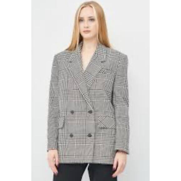 Zara Women's Doble Breasted Checkered Blazer White with Black Relaxed Fit L - Picture 1 of 10